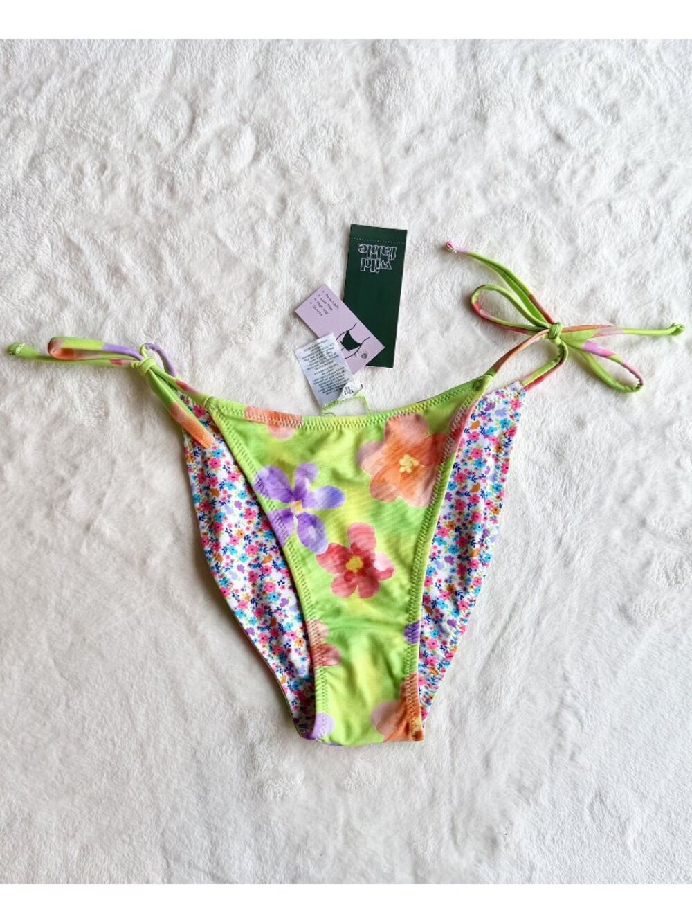 NWT Wild Fable Reversible High Leg Cheeky Side Tie Floral Bikini Bottom - XS